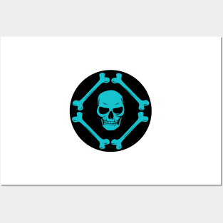 Skull and bones pattern sea green & black Posters and Art